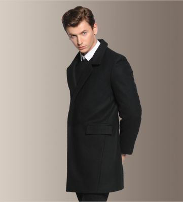 Men's Winter Wool Coat with Hidden Button Closure
