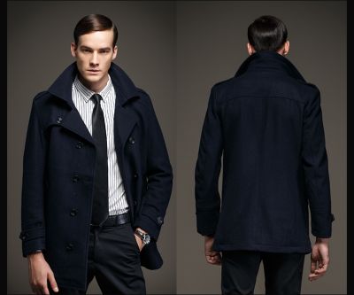 High collar winter coat for men with double breast closure