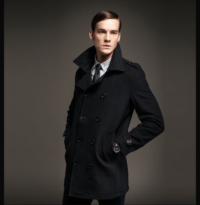 High collar winter coat for men with double breast closure