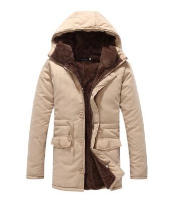 Winter coat for men with thick fur lining inside and drawstring waist