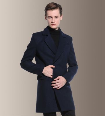 Wool woolen winter coat for men with hidden double-breasted
