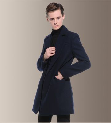 Wool woolen winter coat for men with hidden double-breasted