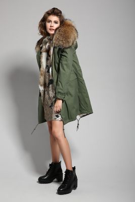 Women's winter coat with inner fur and removable hood