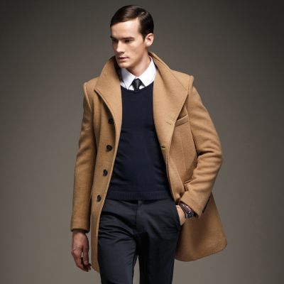 Wool winter coat for men with hidden buttons