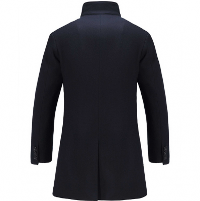 Men's Long Winter Coat with Hidden Buttons - Wool