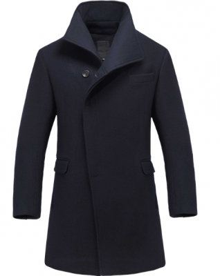 Men's Long Winter Coat with Hidden Buttons - Wool