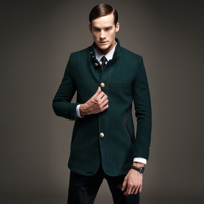 Slim fit men's wool winter coat with gold buttons