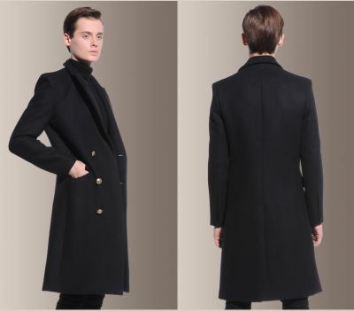 Long-sleeved wool coat for men with double breasted