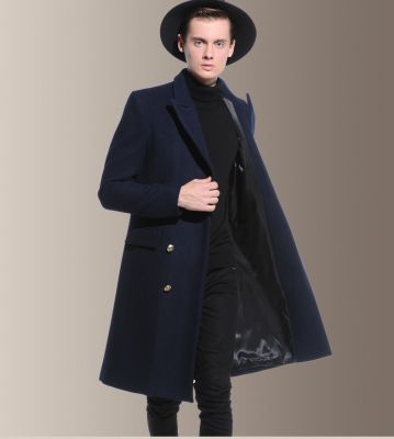 Long-sleeved wool coat for men with double breasted