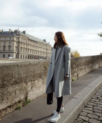 Classic coat for women with single button gray