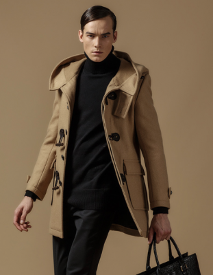 Hooded Duffle Coat for Men with Traditional Duffle Buttons - Wool