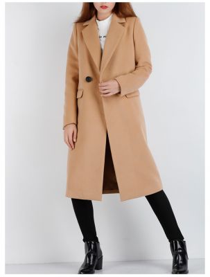 Long wool coat for women with single button closure
