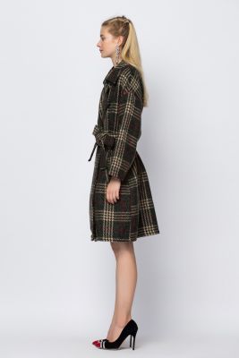 Long Classic Coat for Women with Wool Plaid Design