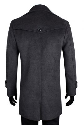 Long Men’s Coat with Double Breast Button Closure - Wool