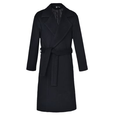 Long wool kimono coat for men with matching fabric belt