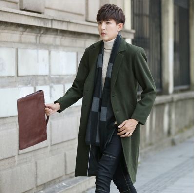 Long minimalist coat in wool for men