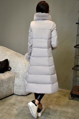 Long winter coat for women with fur lined hood and sleeves
