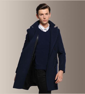 Classic mid length coat men's double breasted wool coat