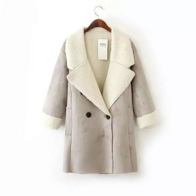 Women's Double Breasted Medium Long Winter Coat with Wool Inside