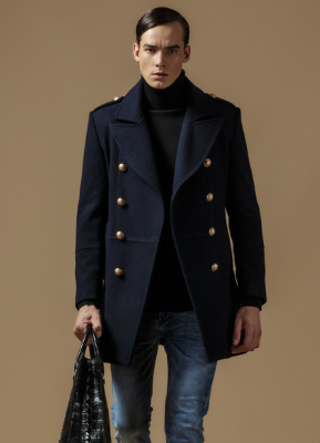 Classic Double Breasted Officer Coat for Men - Wool