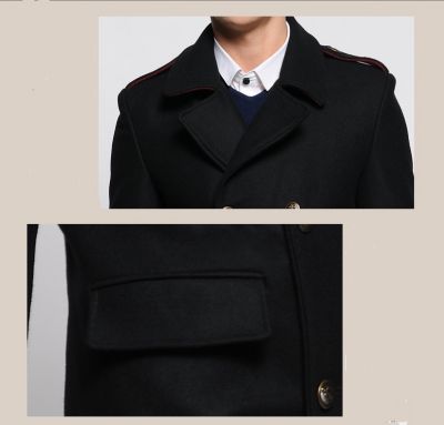 Men's Long Officer coat Slim Fit Wool