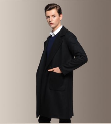 Oversize wool coat for men with single button closure