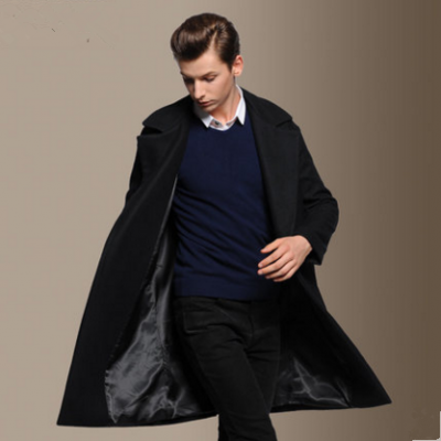 Oversize wool coat for men with single button closure