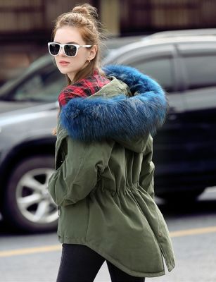 Winter Trench Coat for Women with Fur Hood