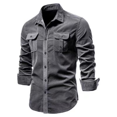 Men's corduroy shirt with flap chest pockets