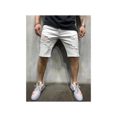 Men's skinny denim shorts with rips