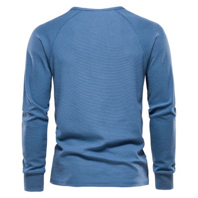 Men's Long Sleeve Henley Waffle-Knit T-Shirt