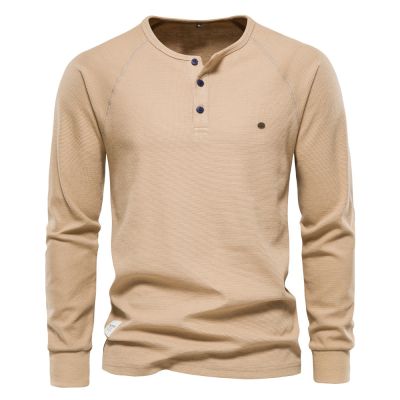 Men's Long Sleeve Henley Waffle-Knit T-Shirt