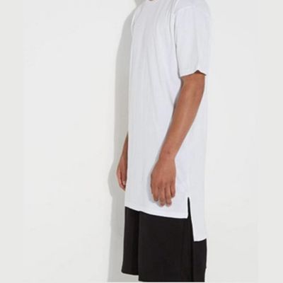 Men's long cotton t-shirt with short front and long back