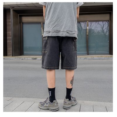 Men's oversize denim shorts with drawcord 