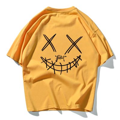 Men short sleeves cotton t-shirt with devil grimace print