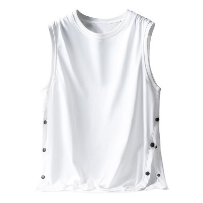 Men's Sleeveless Cotton T-Shirt - Casual Loose Fit with Side Snaps