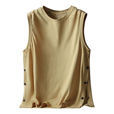 Men's Sleeveless Cotton T-Shirt - Casual Loose Fit with Side Snaps