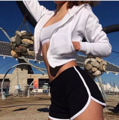 Mini sport shorts for women white trim cotton
