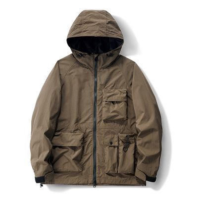 Multi pocket hooded coat for men