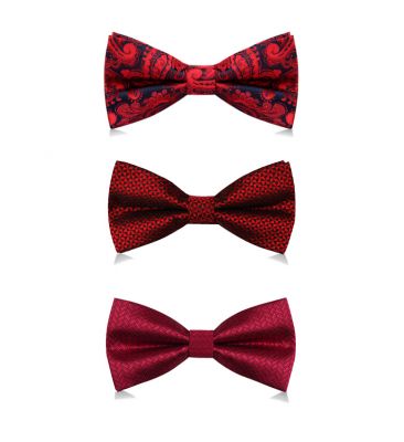Burgundy Red Satin Bowtie in Various Patterns with Matching Pocket Square for Suit Wedding Ceremony