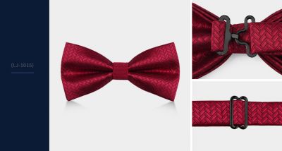 Burgundy Red Satin Bowtie in Various Patterns with Matching Pocket Square for Suit Wedding Ceremony