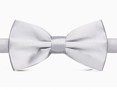 Silver Plain Satin Bowtie with Matching Pocket Square for Classic Suit Wedding Ceremony