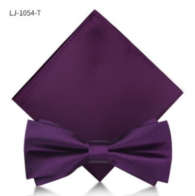 Purple Satin Bowtie in Various Patterns with Matching Pocket Square for Suit Wedding Ceremony