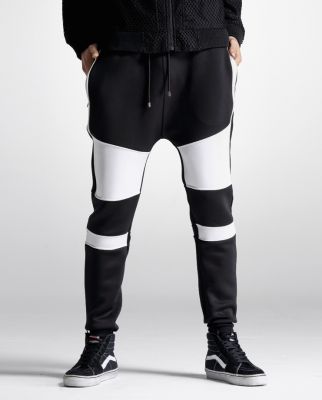 Black and White Drop Crotch Cotton Trousers for Men Sarouel Sweatpants