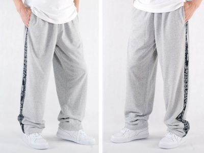 Cotton Sweatpants with Black Paisley Stripe Down the Side