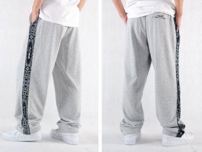 Cotton Sweatpants with Black Paisley Stripe Down the Side