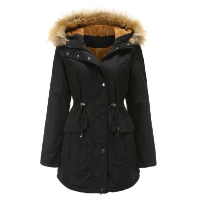 Parka coat with faux fur trim hood and inside lining for women
