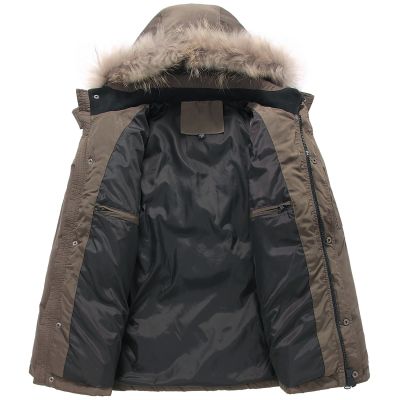 Fur Lined Hooded Winter Parka for Men with Chest Pockets