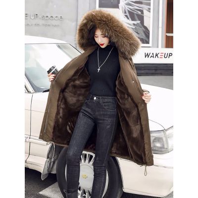 Parka Trench Coat for Women with Faux Fur Hood