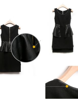 Peplum Waist Dress with Leather Lining Short Front Evening Fashion